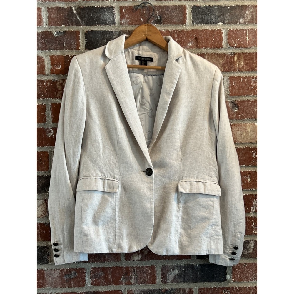 British Khaki Authentic Vintage Women's M Creme Blazer Linen Jacket